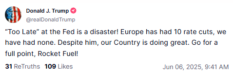 tweet de Donald Trump du 6 juin 2025